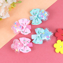 Load image into Gallery viewer, Floral Sequin Bow Hair Clips - Set of 4 - Pink Blue
