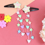Glitter Star Beaded Tassels Tic Tac Hair Clips - Set of 2 - Pink Purple Green