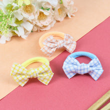Load image into Gallery viewer, Chequered Bows Hair Ties - Set of 3 - Blue Yellow Orange
