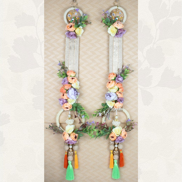 Fancy Bird Broach Decorated with Florals & Tassels Door Hanging - Pair