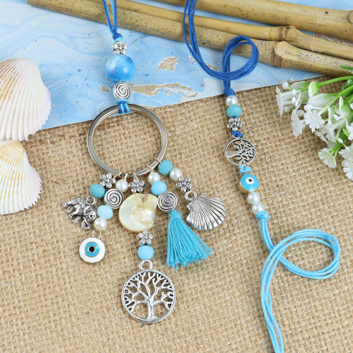 Evil Eye Tree of Life Charms Bhaiya Bhabhi Rakhi Pair in Fancy Envelope
