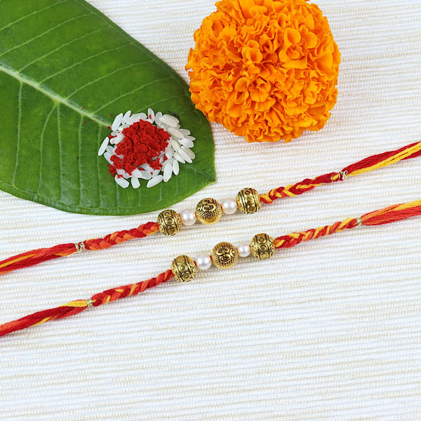 Golden Beads Traditional Rakhi - Set of 2