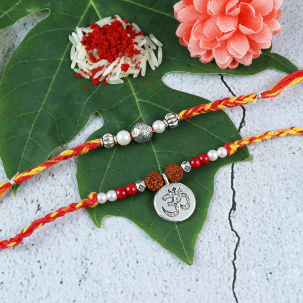 OM Rudraksh Traditional Rakhis - Set of 2 - Sacred OM Rudraksh Traditional Rakhis - Order Now