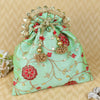 Embroidered Fabric Potli for Gifting - Green