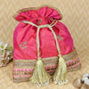 Embroidered Lace Fabric Potli for Gifting - Pink