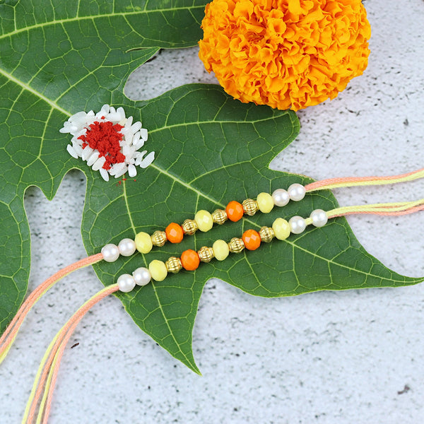 Orange Yellow Beaded Traditional Rakhis - Set of 2