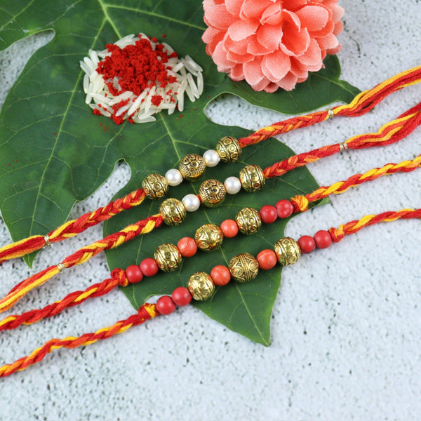 OM Gold Beads Traditional Rakhis - Set of 4 - Radiant OM Gold Beads Traditional Rakhis - Order Online