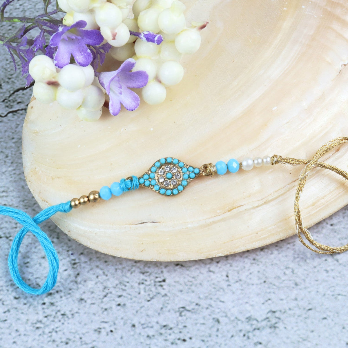 Blue Beaded Fancy Stone Rakhi
