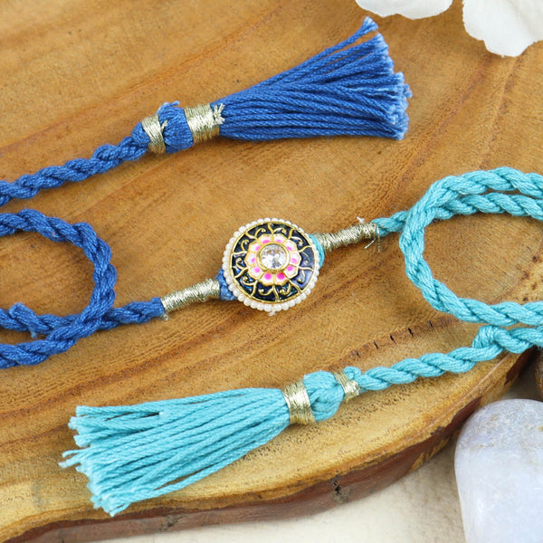 Meenakari Kundan Stone Rakhi with Fancy Tassels