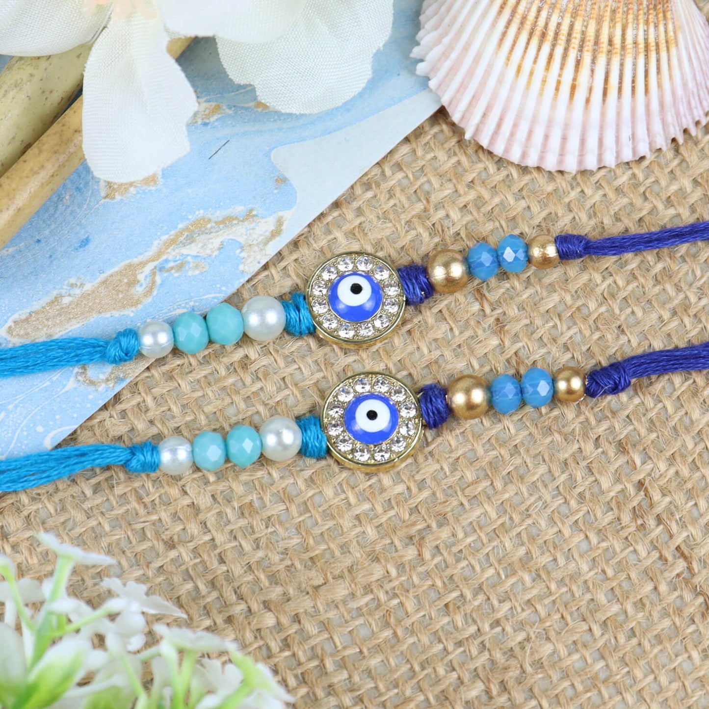 Evil Eye Diamond Stone Rakhis - Set of 2