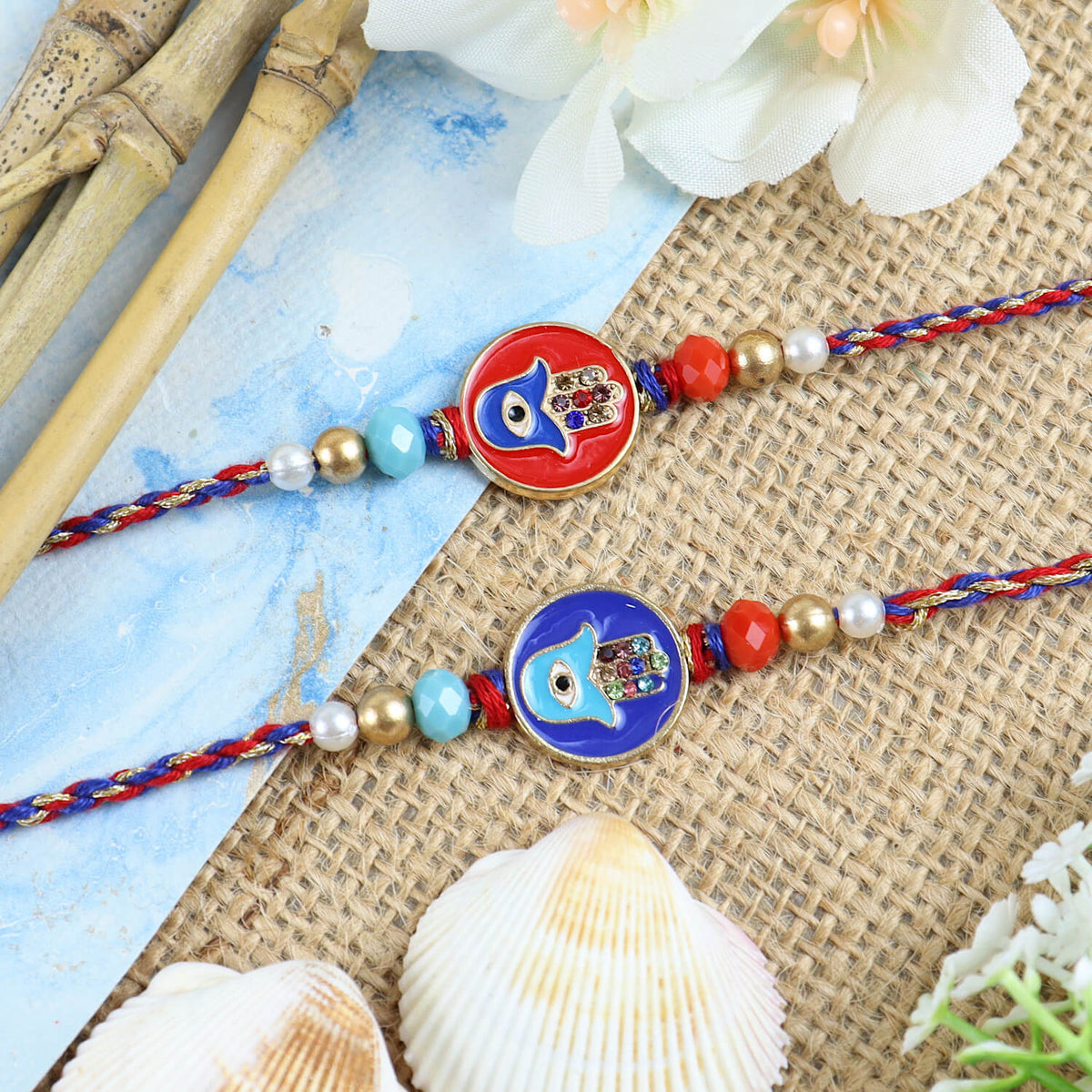 Hamsa Evil Eye Rakhis - Set of 2
