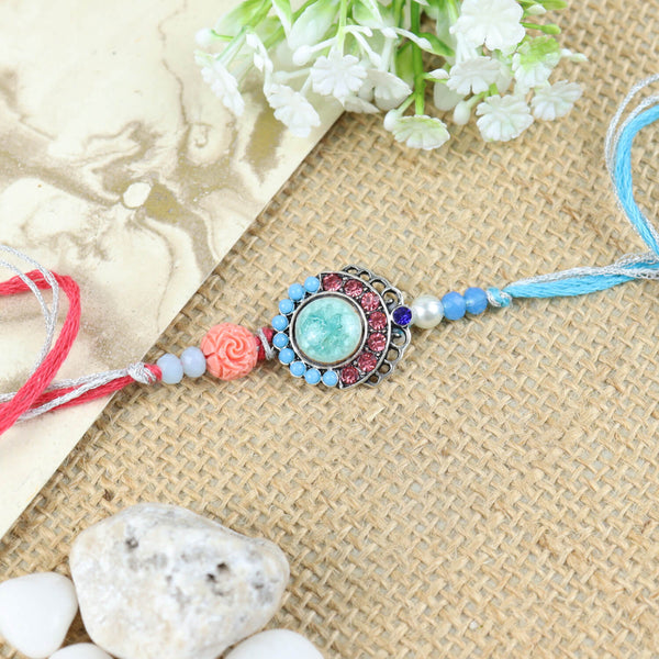 Fancy Beaded Stone Rakhi - Blue