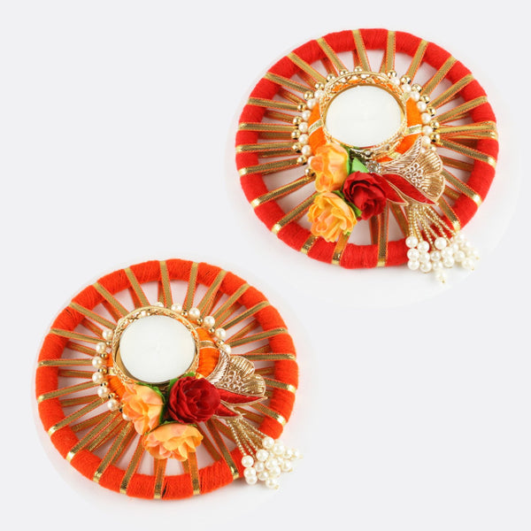 Gota Ring Decorated with Florals & Tassels - Set of 2 T-Light Holders